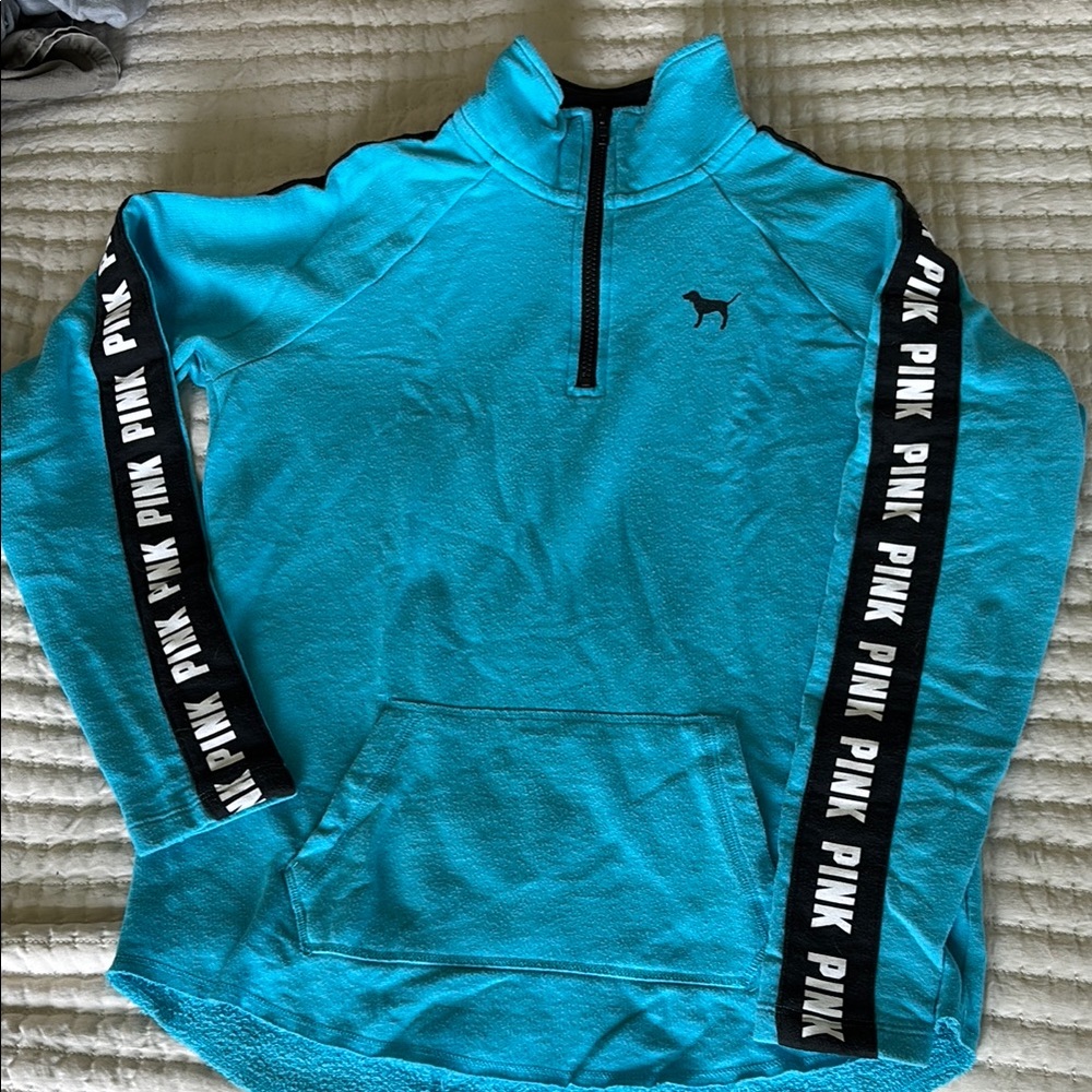 PINK Victoria's Secret Blue and Black Hoodie Sweatshirt